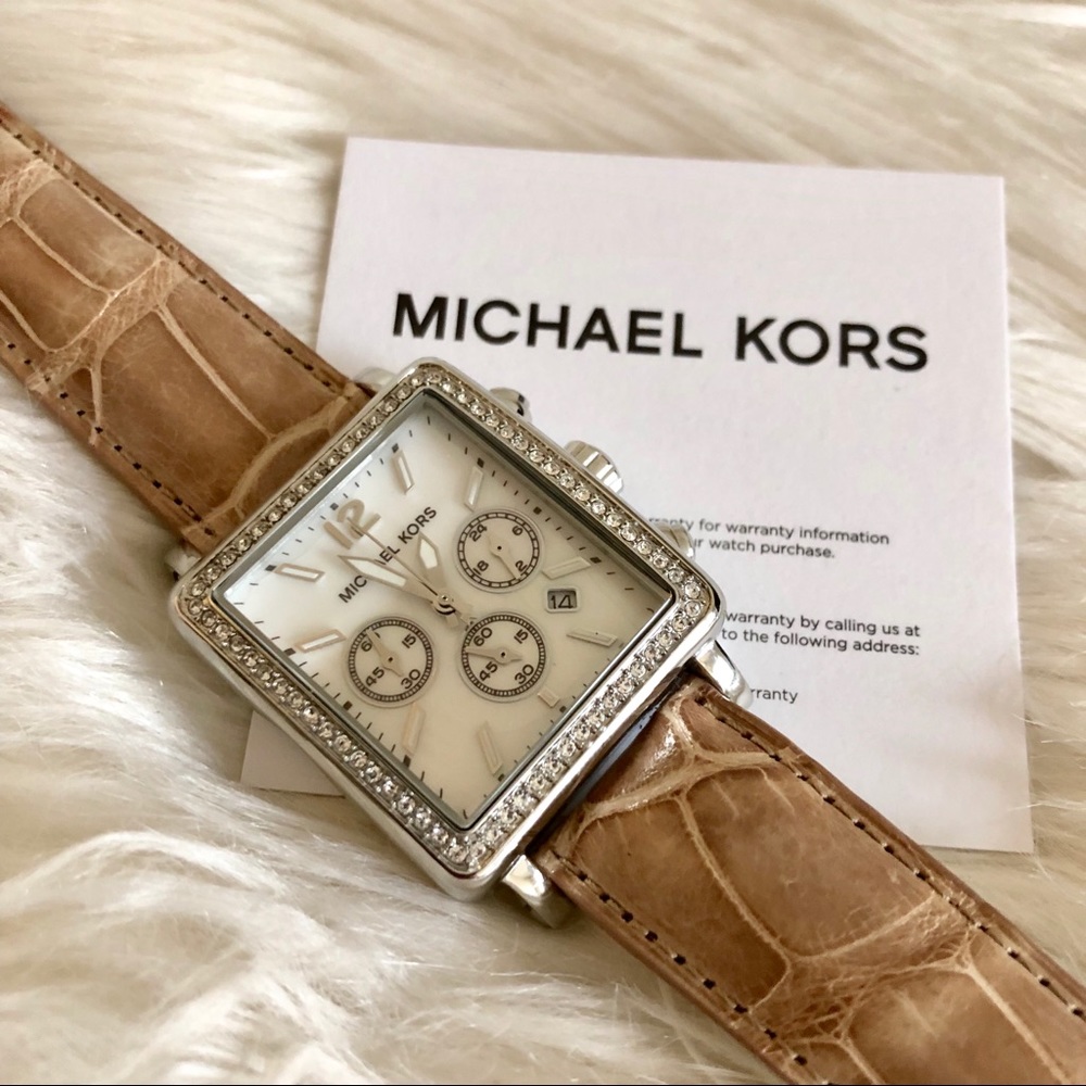 Rare Michael Kors MOP/Genuine Alligator Band ⌚️Removable Strap